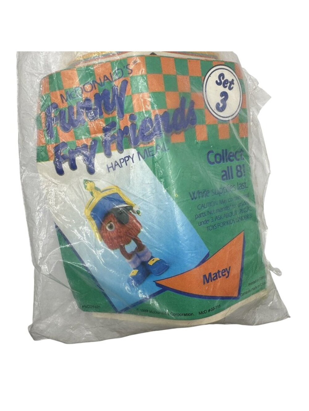 McDonalds 1989 Funny Fry Friends Happy Meal Toy Matey Set 3 Sealed Collectible